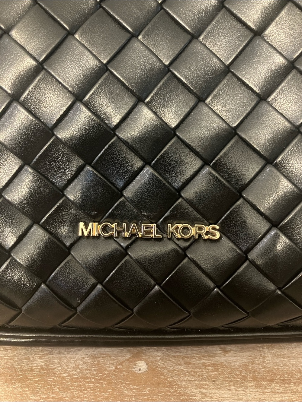 Michael Kors Black Woven Hobo Shoulder Bag with Gold Accents - Picture 7 of 10